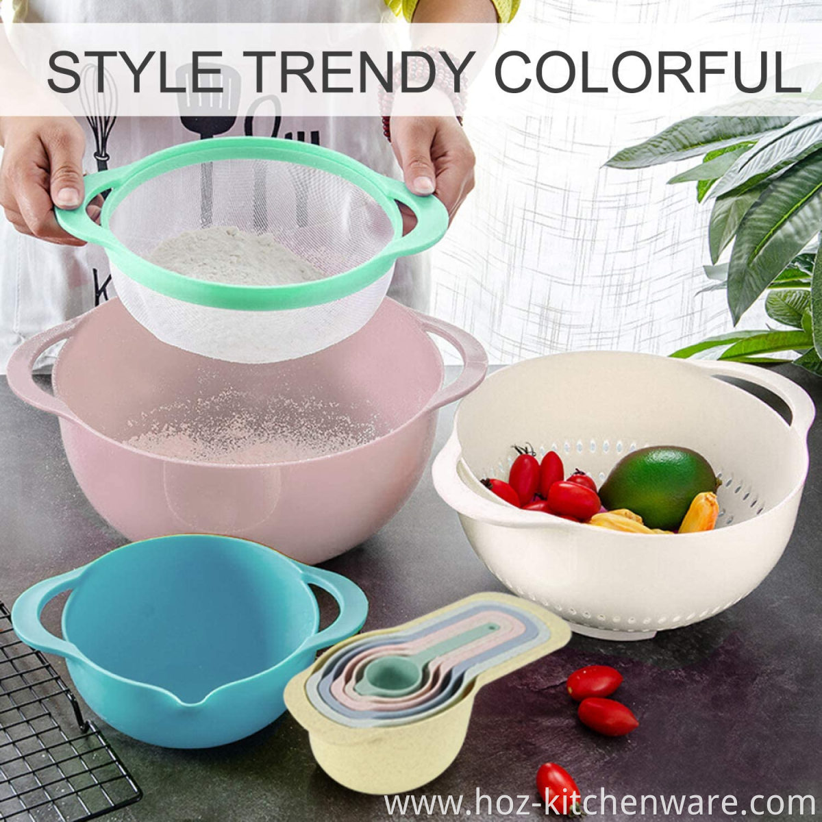 10 pieces Set food grade PP material Colourful Mixing Bowl Set measuring bowls set